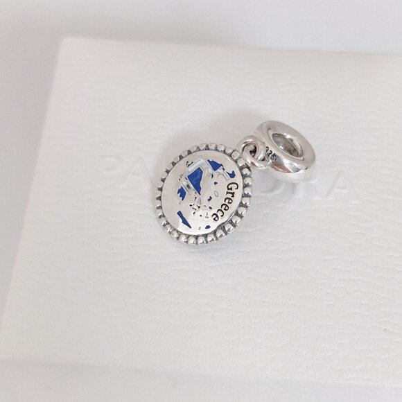 Pandora Greece Flag Map Exclusive Travel Dangle Charm S925 Silver with box - Picture 7 of 8